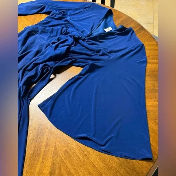 Chicos Faux Wrap Dress Navy V Neck Kimono Sleeves Midi A Line Work Size 2 US Lg - Picture 5 of 10